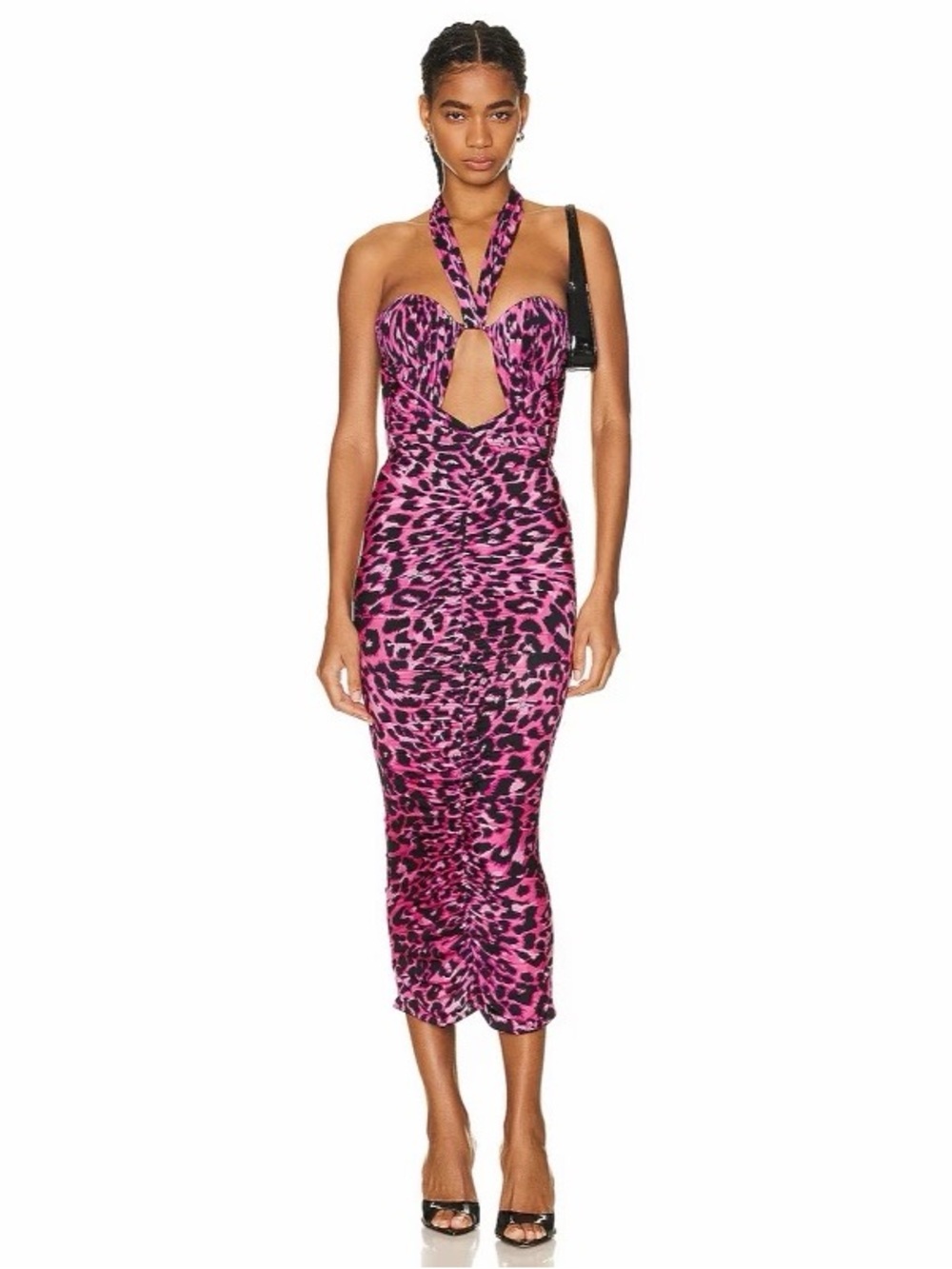 NWOT Alex Perry Pink Animal-Print Halter Midi Dress, Size US 6
